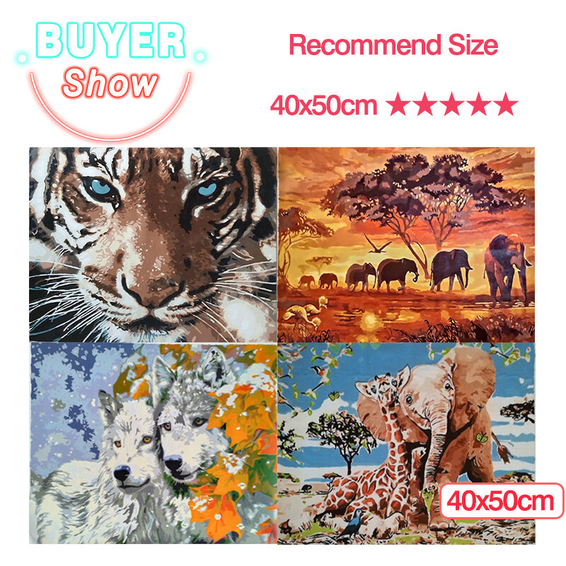 AZQSD-pintura al óleo por números de animales para adultos, lienzo con números, Kits de pintura, 50x40cm, regalo artesanal, decoración del hogar
