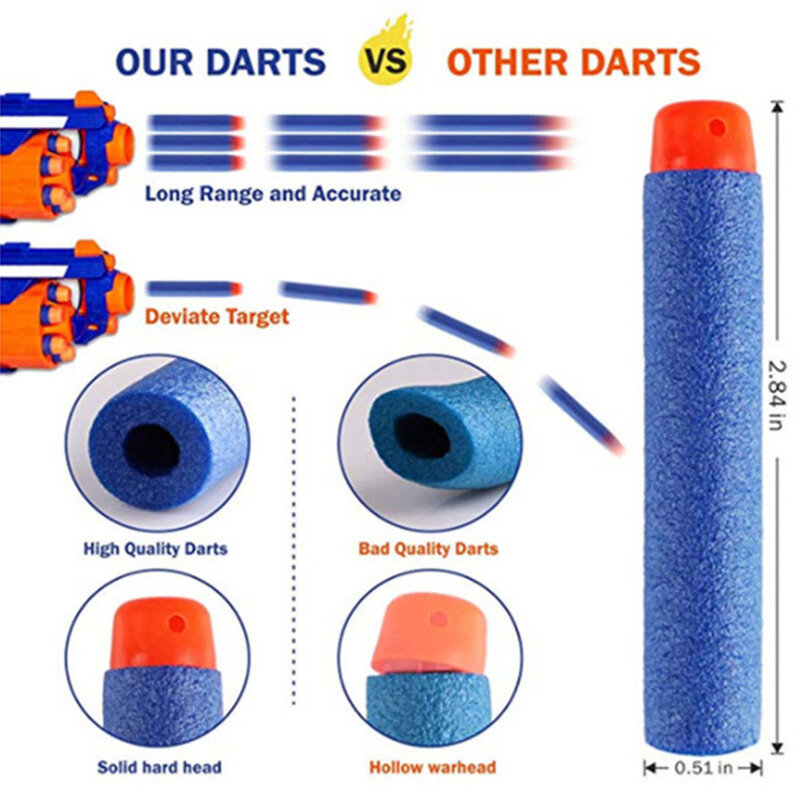 Blauwe Zachte Holle Gat Hoofd Kogels 7.2Cm Voor Nerf Refill Darts Speelgoed Pistool Kogels Voor Nerf Series Blasters Xmas kid Kinderen Gift