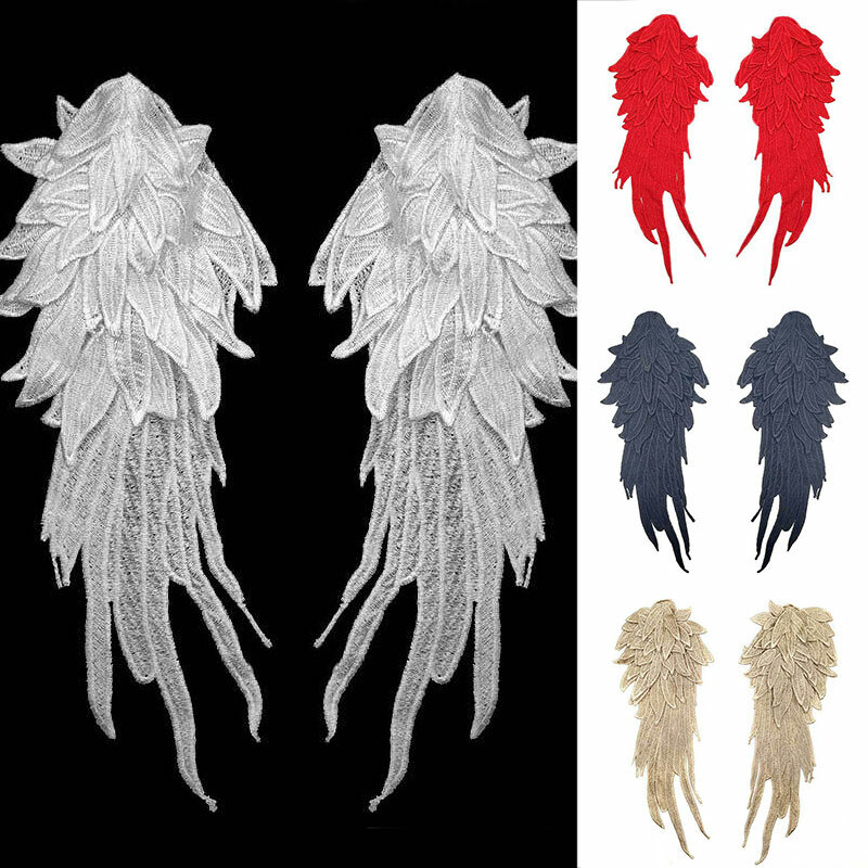 2 sztuk skrzydła z piórami naszywki z tkaniny haft suknia aplikacje kołnierz szyć na plastry na ślub sukienka dekoracyjna DIY koronki z piór