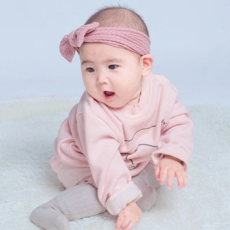 Diadema de punto con lazo grande para bebé, banda elástica para el pelo, turbante suave para niña, accesorios para el cabello de Color sólido