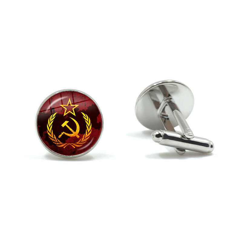 Urss soviética stalin lenin botão de punho clássico estrela vermelha martelo foice comunismo emblema cccp vidro cabochão abotoaduras para camisa masculina