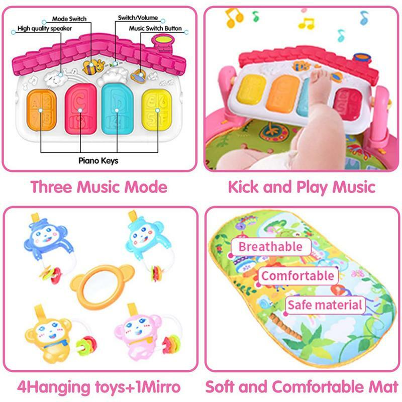 Bingkai Kebugaran Bayi Multifungsi Rak Edukasi Mainan Bayi Putar Musik Tikar Piano Keyboard Bayi Kebugaran Karpet Hadiah untuk Anak HWC