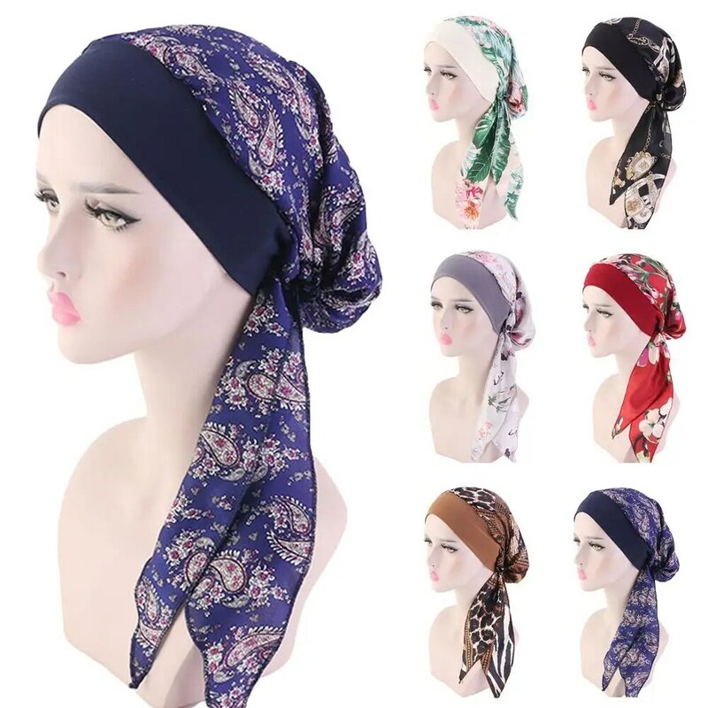 2021 nuove donne musulmane, moda hijab cancro chemio fiore stampa cappello turbante copricapo perdita di capelli sciarpa avvolgere bandana pre-legata