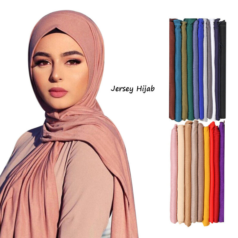 패션 모달 코 튼 저지 Hijab 스카프 긴 이슬람 목도리 일반 소프트 터 번 넥타이 머리 랩 여성 아프리카 머리 띠 170x60cm