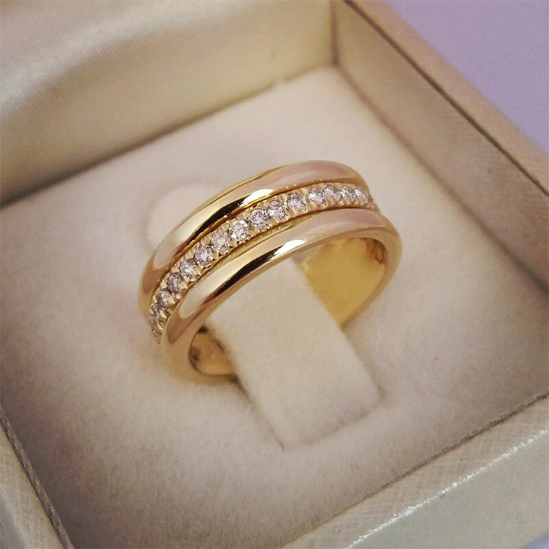 Huitan clássico anel de casamento feminino simples anéis de dedo com médio pavimentado cz pedras discreto delicado jóias de noivado feminino