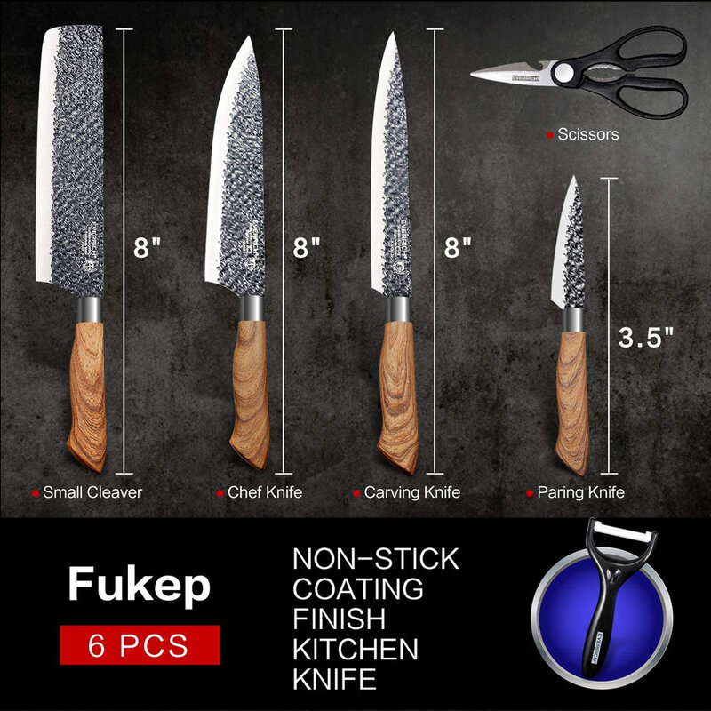 Nova ty facas de cozinha conjunto facas chef 6 conjuntos aço inoxidável forjada facas de cozinha tesoura descascador chef slicer aparar faca