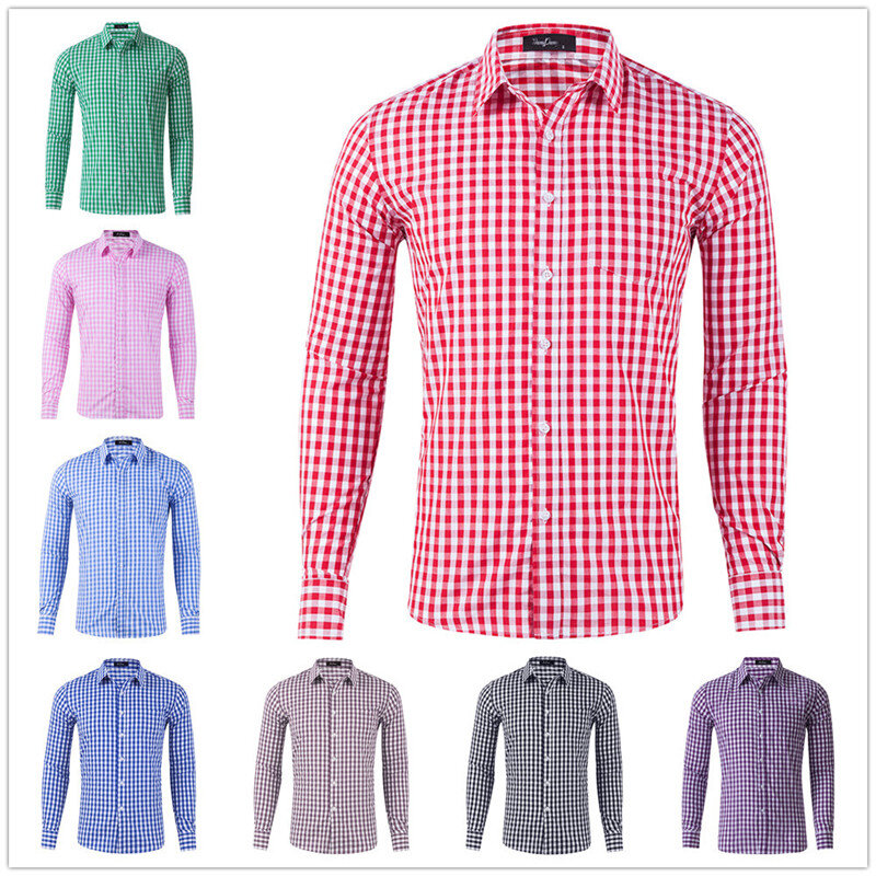 Camisa xadrez de algodão masculina, camisa social casual de alta qualidade com manga comprida e flanela para homens, dropshipping, 100%