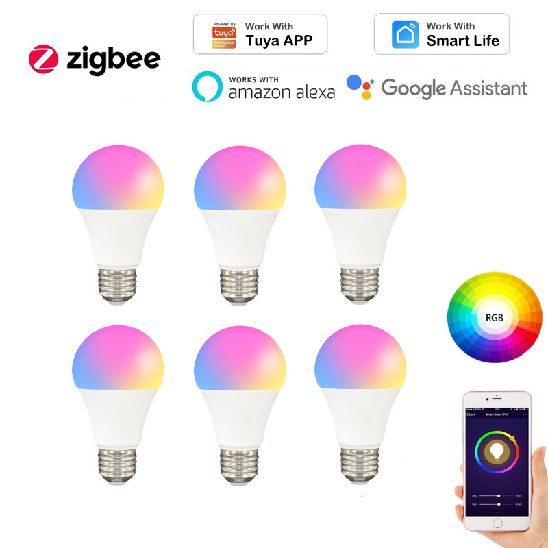 1/2/5/10PCS Hot E27 Light Zigbee Smart RGBCW lampadina a LED per Tuya Smart Life APP telecomando, lavora con Alexa Google Home