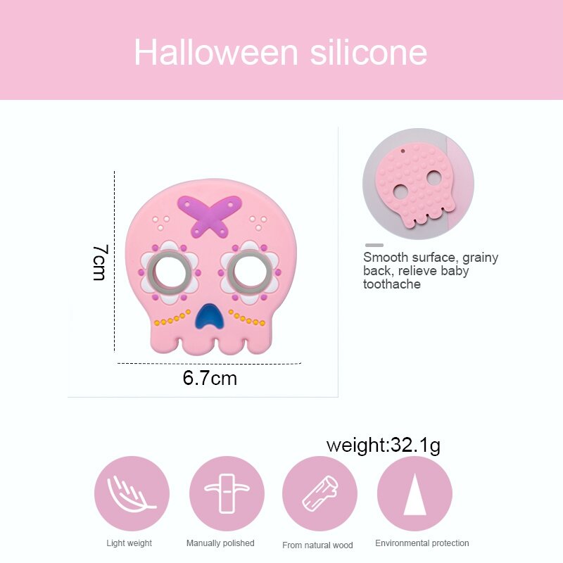 1pc Halloween Baby Teether Silicone Pumpkin Teething Necklace Toys DIY Pacifier Clip Chain BPA Free Skull Nursing Tiny Rod