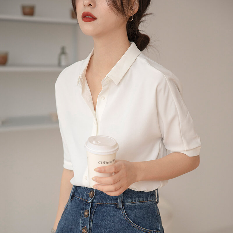 Blusa branca feminina meia manga curta roupas de verão
