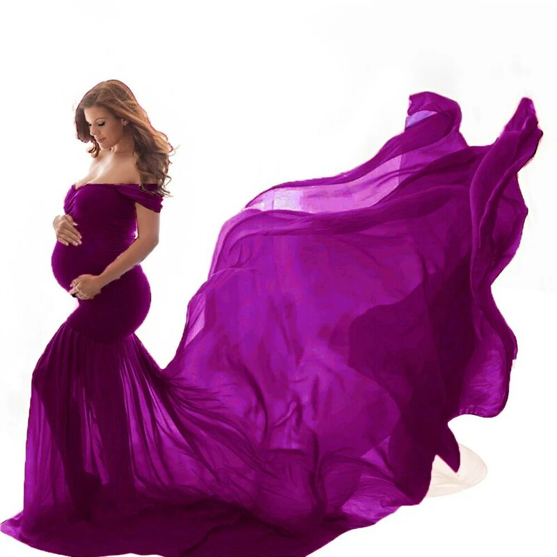 Vestido largo de maternidad para sesión de fotos, maxivestido de maternidad con hombros descubiertos, accesorios de fotografía para mujeres embarazadas