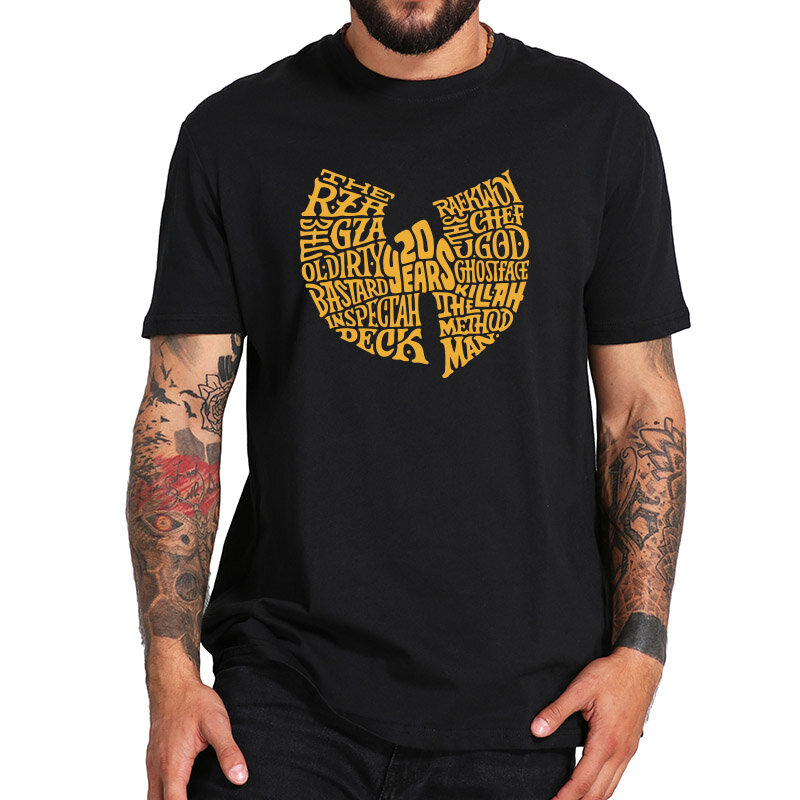 Wu Tang Clan Kaus Hip-Hop Band Logo Desain Kreatif Atasan Sederhana Ukuran EU Lengan Pendek Kaus Oblong Lembut