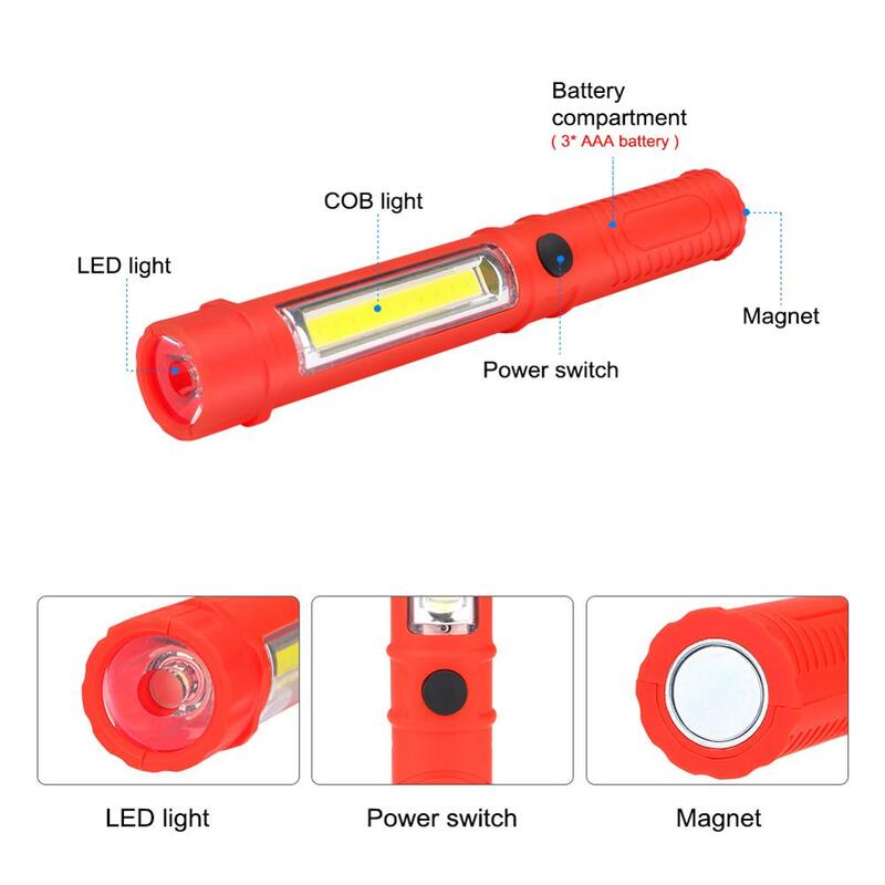 Mini lanterna portátil para trabalho e inspeção, luz cob led multifunções, manutenção, lanterna de mão com ímã aaa