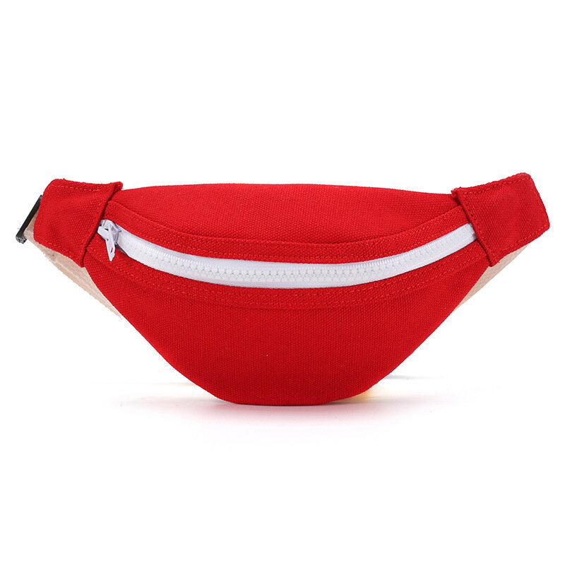 Mini sac banane rouge en toile pour enfants, portefeuille de téléphone pour garçons et filles, sac de poitrine, sac de ceinture pour bébé