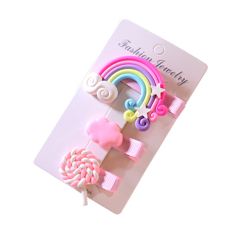 Baby Girl Cute Rainbow Star Flower Hairpins 3/6pcs/Set Sweet Hair Ornament Headband Hair Clips Barrette Fashion Hair Accessories