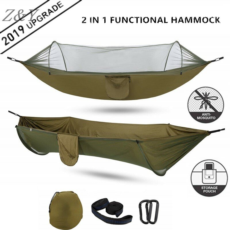 Hamac de Camping avec moustiquaire Pop-Up, lit-balançoire d'extérieur, Parachute, léger, Portable, articles de Camping