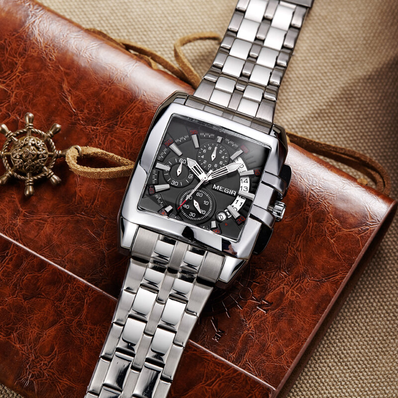 MEGIR quadrante grande da uomo di lusso Top Brand orologi da polso al quarzo affari creativi orologi sportivi in acciaio inossidabile da uomo Relogio Masculino