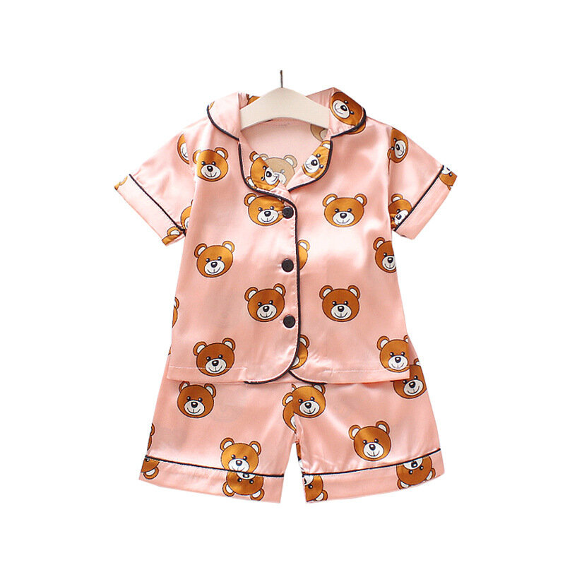 Conjunto infantil de pijama, roupa casual para crianças, conjuntos de roupas para dormir de verão para meninas e meninos com desenho