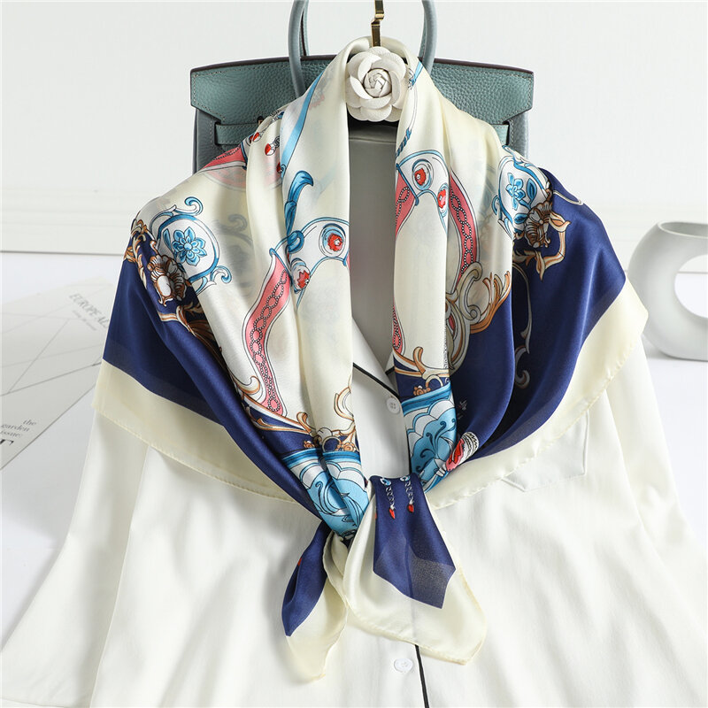 Lenço estampado feminino quadrado, echarpe de seda xale de primavera, foulard, hijab, bandana, macio, grande para mulheres, 2021