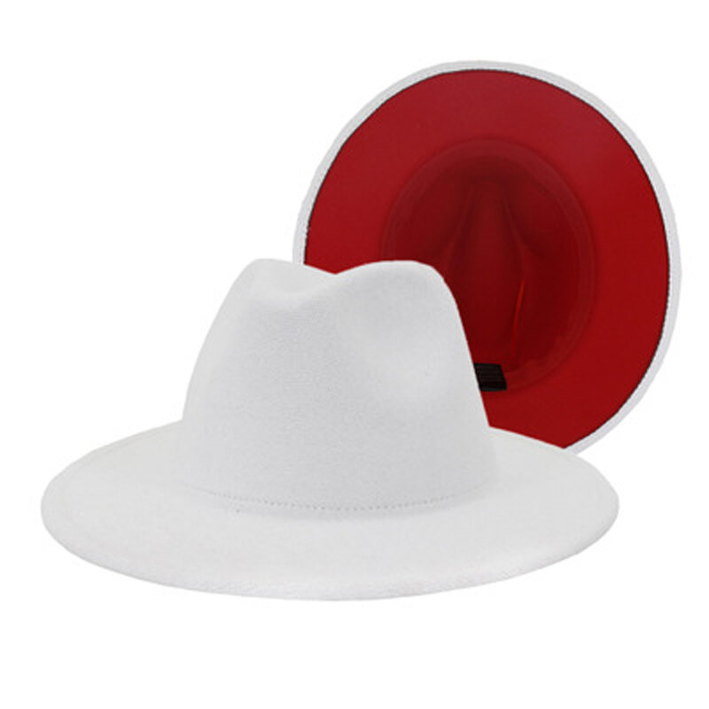 QIUBOSS czarna czerwona patchworkowa wełna filcowa Jazz kapelusze Fedora klamry pasa wystrój kobiety Unisex szerokie rondo Panama Party Trilby Cowboy Cap