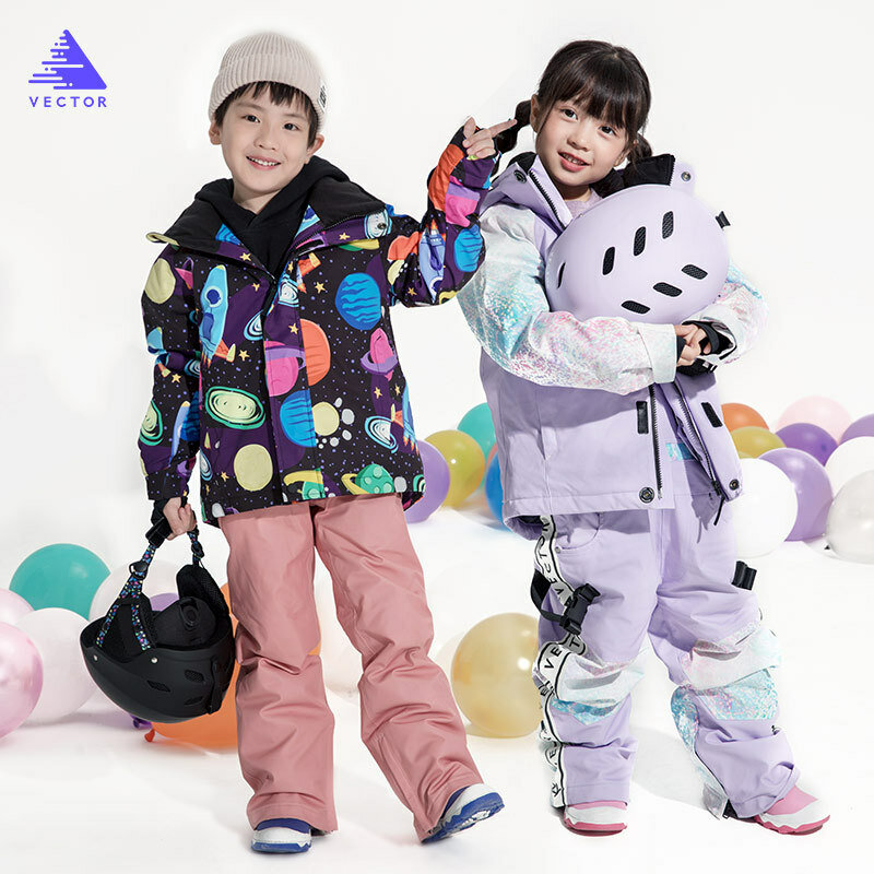 Jaket Ski Tahan Air untuk Anak-anak Jaket Ski Snowboarding Ski Celana Anak Laki-laki Musim Dingin Luar Jaket Ski Celana Salju-20-30 Derajat