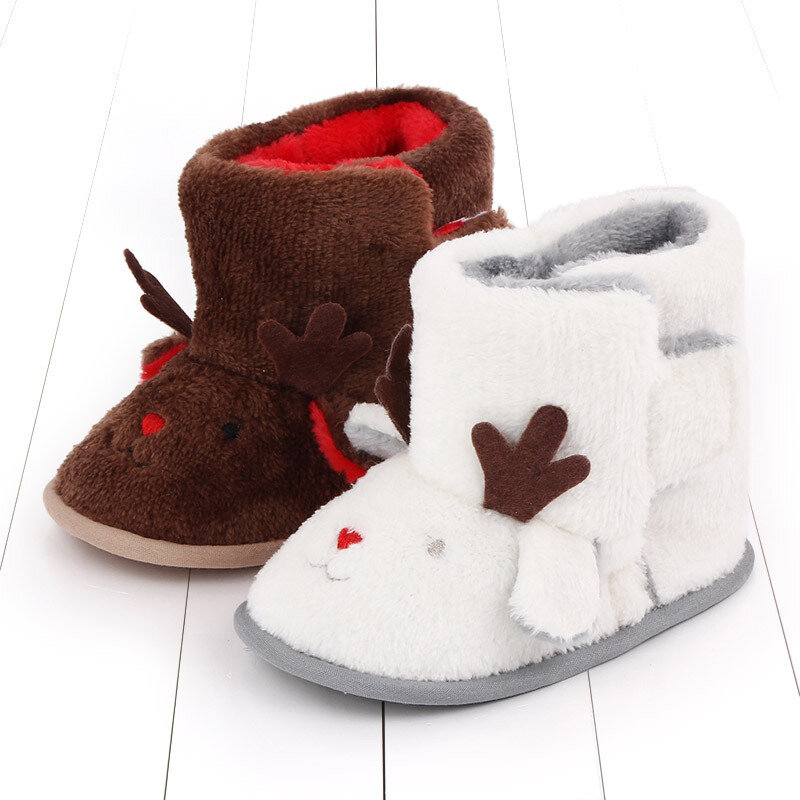 Weixinbuy Sepatu Bot Salju Anak Laki-laki Perempuan Bayi Baru Lahir Sepatu Bayi Hangat Musim Dingin Natal Sepatu Bot Pergelangan Kaki Lembut Berkancing Padat 0-18M