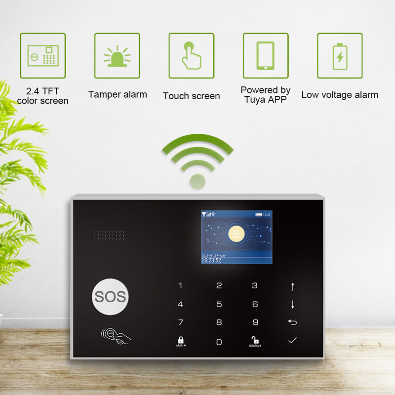 TUGARD-sistema de alarma G34 Wifi Gsm 3G 4G para el hogar, Detector antirrobo inalámbrico con cable de 433MHz, Panel táctil TFT, 11 idiomas, Compatible con Alexa