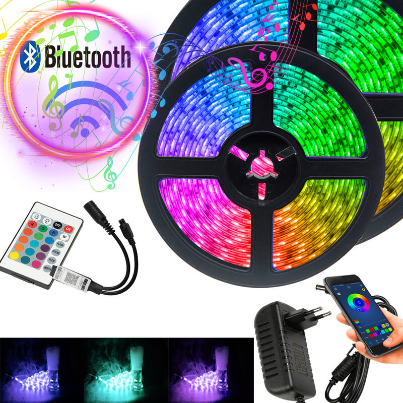 Ruban lumineux LED Flexible, Bluetooth, TV DC RGB 5050, 5M 7.5M 10M 15M 20M, télécommande IR non étanche, rétro-éclairage de décoration Diode