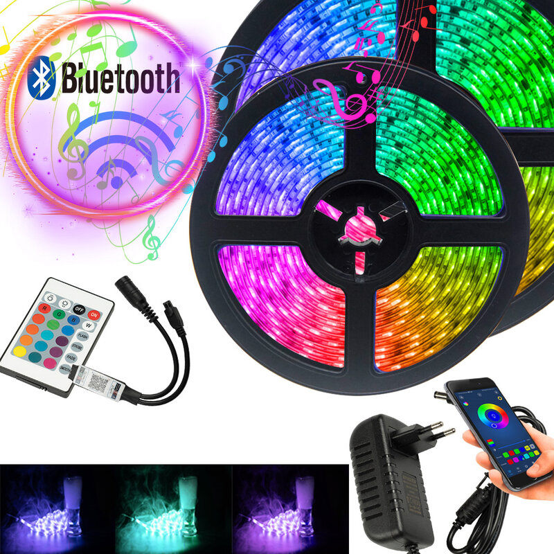 Lampu LED Pita Fleksibel Bluetooth TV DC RGB 5050 5M 7.5M 10M 15M 20M Tidak Tahan Air Pengendali IR Dioda Dekorasi Lampu Latar