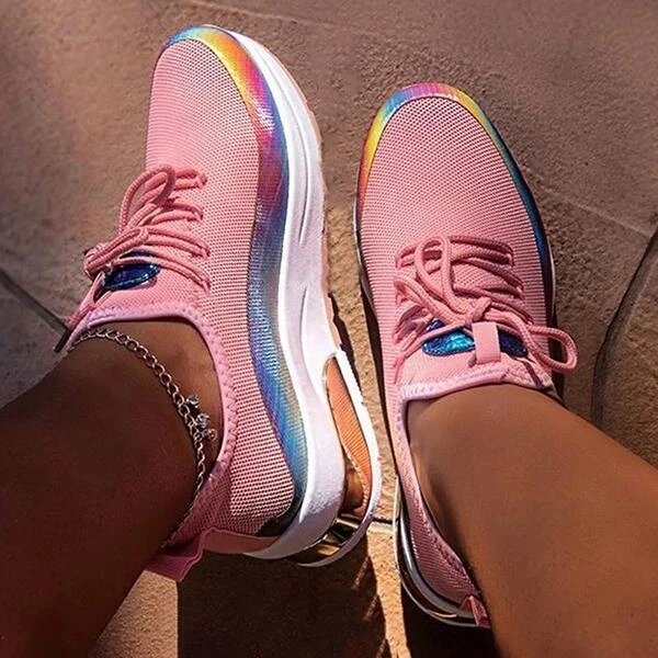 Zapatillas de deporte gruesas para mujer, zapatos vulcanizados de plataforma con cordones, color rosa y blanco, a la moda, 2020
