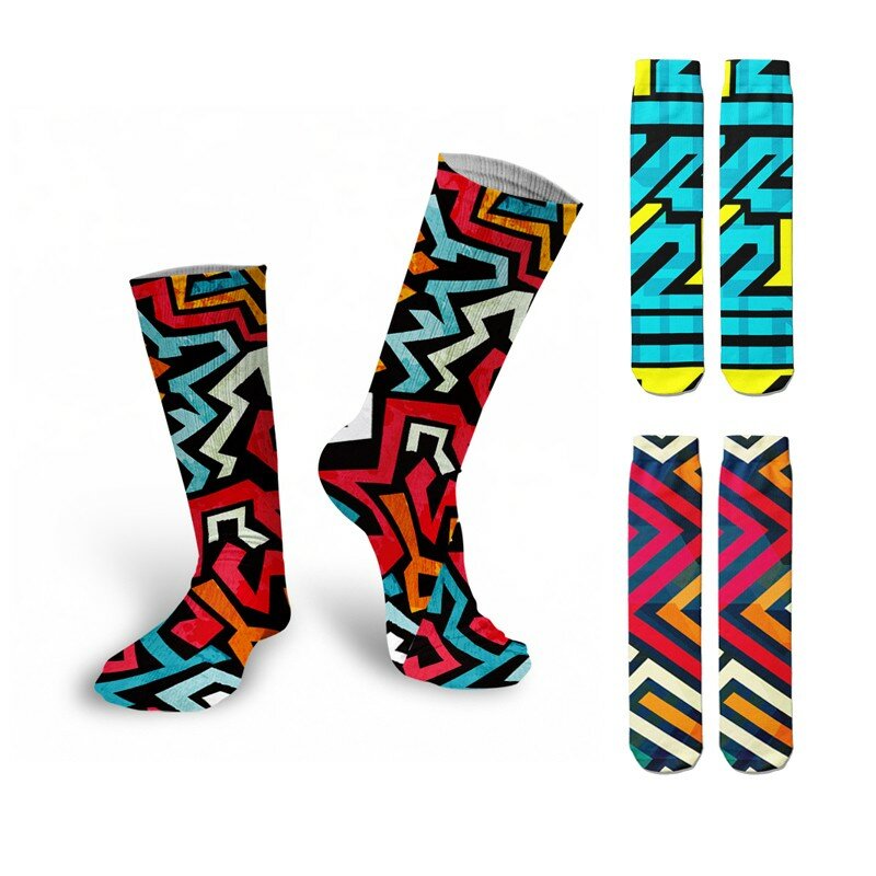 3d legal doodle impressão meias moda tendência hip hop coxa meias altas colorido feliz engraçado harajuku meias longas