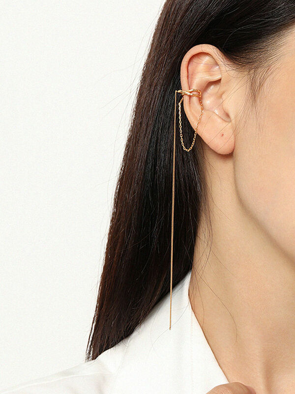 S'STEEL Sterling Silver 925 Geometry Design Simple X-shaped Clip Earrings Gift For Women Cuff Earing Tassel Chain Fine Jewelry