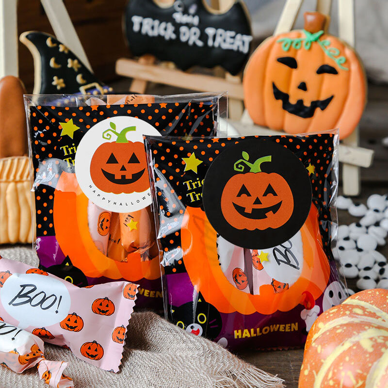 Etiquetas adhesivas de papel para Halloween, etiquetas redondas de calabaza, caja de sellado de bolsa de caramelo, decoración de favores de fiesta de Halloween, 120 Uds.