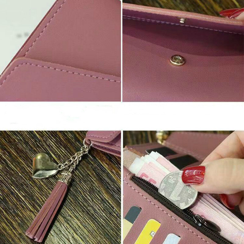 ロング女性財布シンプルな大容量タッセルコイン財布カードホルダー財布puレザークラッチマネーバッグハンディ韓国新しい