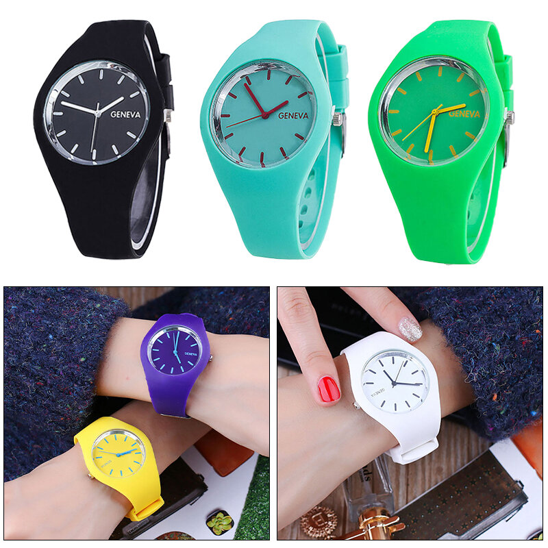 Deportes de moda al aire libre Unisex de caramelo-Color reloj de mujer y hombre pulsera de moda mujer nuevo relojes de silicona de Ginebra