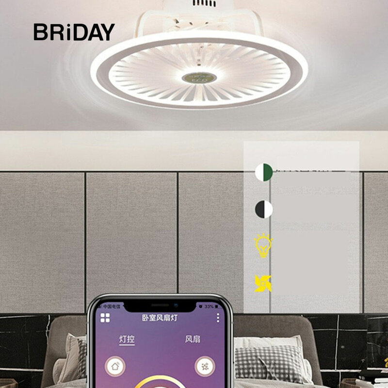 Plafonnier LED intelligent avec ventilateur intégré, avec télécommande, contrôlable par application mobile, luminaire décoratif de plafond, idéal pour une chambre à coucher, 50cm