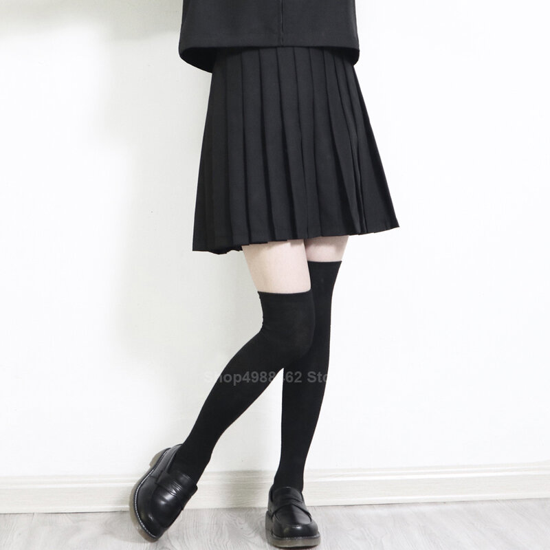 Elastische Taille Japanse Student Meisjes School Uniform Effen Kleur Jk Pak Plooirok Korte/Midden/Lange Hoge School jurk