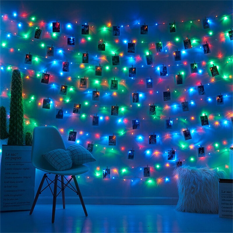 Clips de fotos LED para decoración de pared, luces colgantes para fotos, guirnalda de luces para fiesta de Navidad, boda, 2/3/4/5/10M