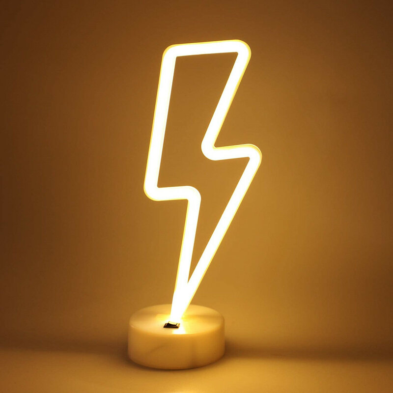 Led neon sign lightning shaped usb bateria operado luz da noite decorativa lâmpada de mesa para festa em casa sala estar decoração