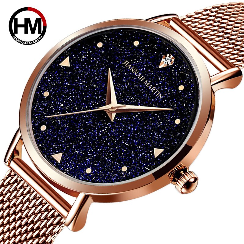 Fasion relógio de quartzo movimento japonês feminino, à prova d'água dourado simples relógio céu estrelas cheio piscando diamante fmasculino relógios tendência xk36