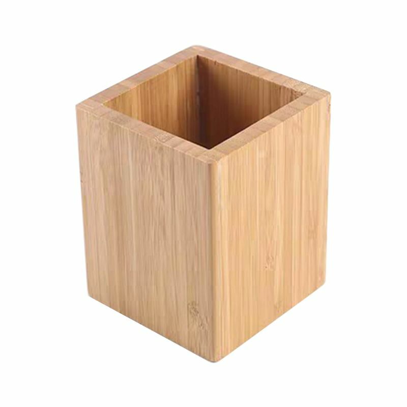 Bamboo Pen Pencil Holder Makeup Brush Storage Office Stationery Organizer Square Container Drop Shipping