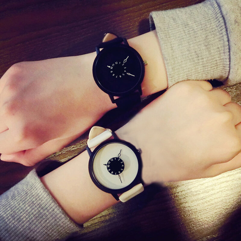 男性と女性のための革の時計,韓国の愛好家のためのシンプルなアクセサリー,クォーツ,学生のための