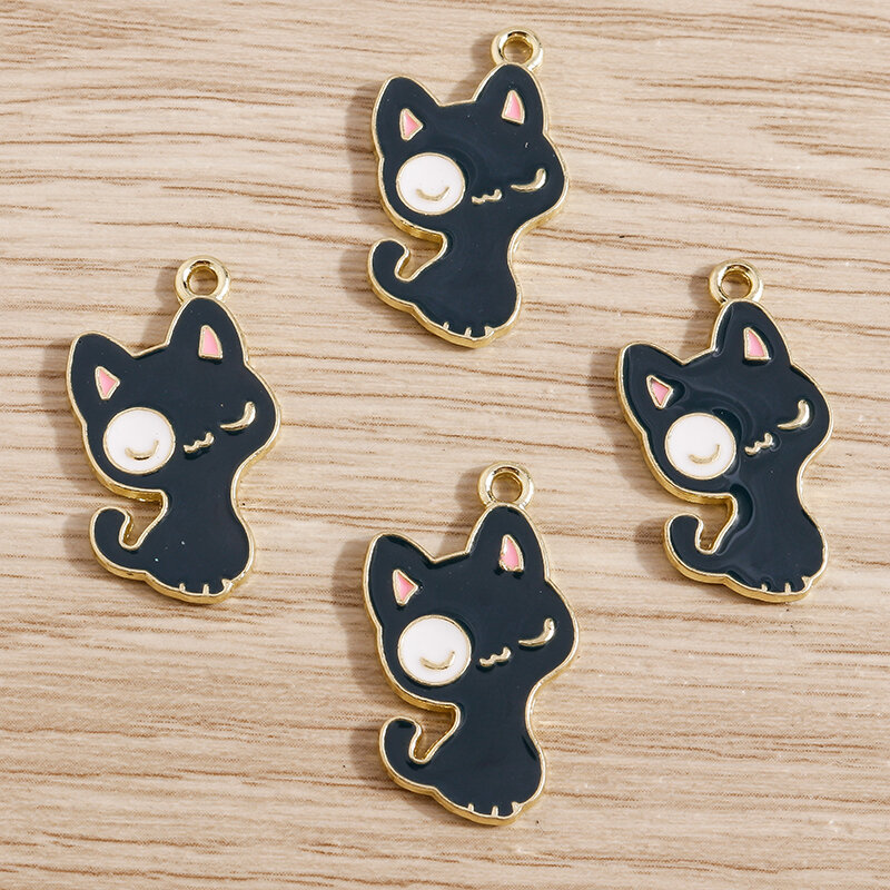 10pcs 15*25mm Cute Black Cat Charms for Jewelry Making Enamel Animal Charms for Necklaces Earrings Bracelets Pendants DIY Crafts