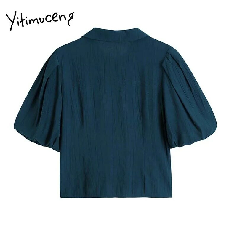 Yitimuceng-Blusa holgada Estilo Vintage para verano, camisa de manga corta con botones para mujer, monocolor, moda coreana, 2021