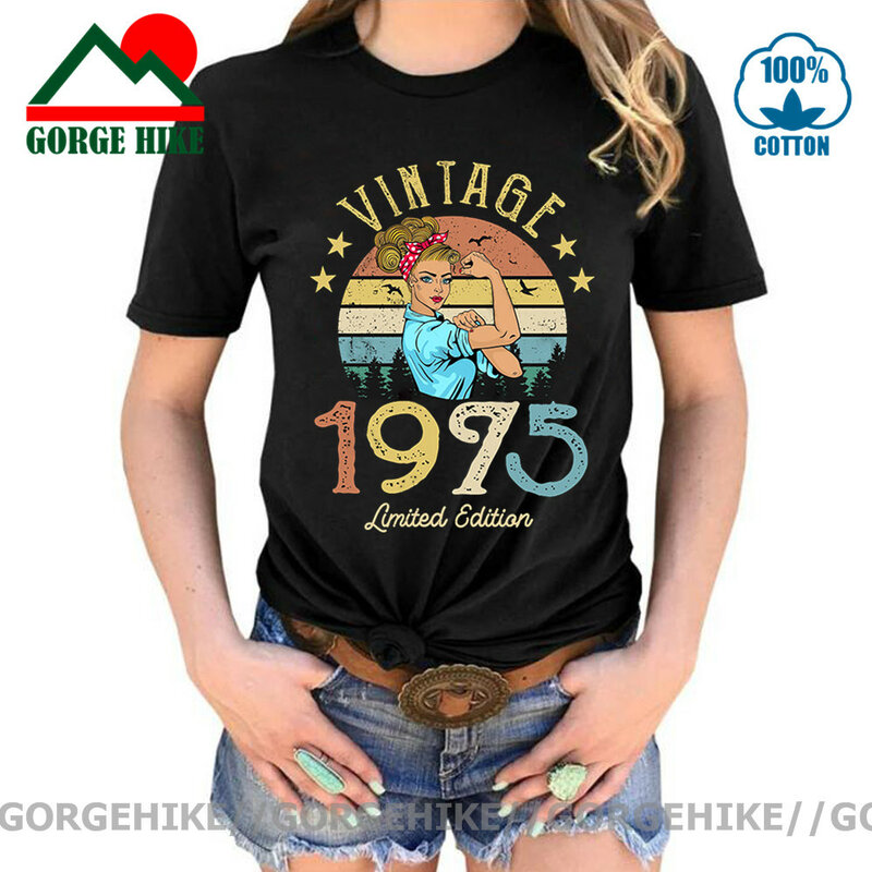 Camiseta Vintage de edición limitada, Camiseta de algodón clásico, hecha en 1975, 46 ° cumpleaños, regalo para niña, esposa, mamá, 1975