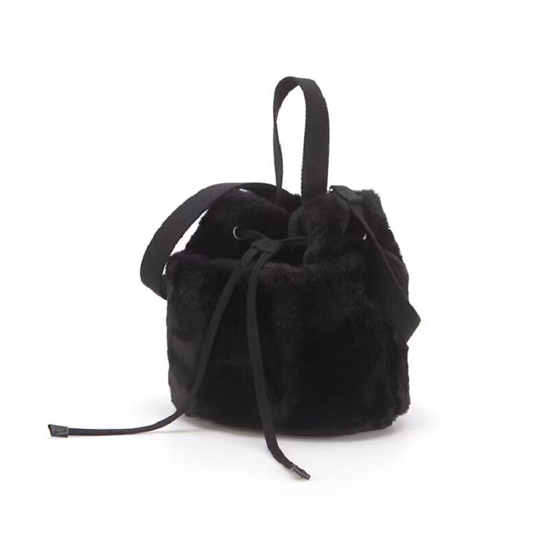 Jakość zima puszysta torebka miękki pluszowy worek wiadro ramię brązowy torebka dla kobiet Mini torby Crossbody Kangol