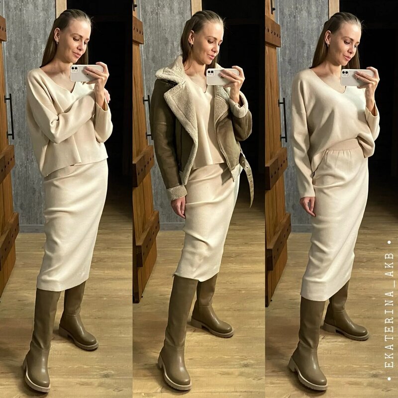 Nuovo autunno inverno MD donna maglione moda scollo a v maglioni lavorati a maglia tasche Casual solido allentato caldo pullover femminile top di base