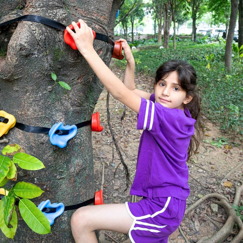 Soportes de escalada y 6 correas de trinquete resistentes para escalada de árboles para niños, grandes rocas de escalada para entrenamiento de curso al aire libre