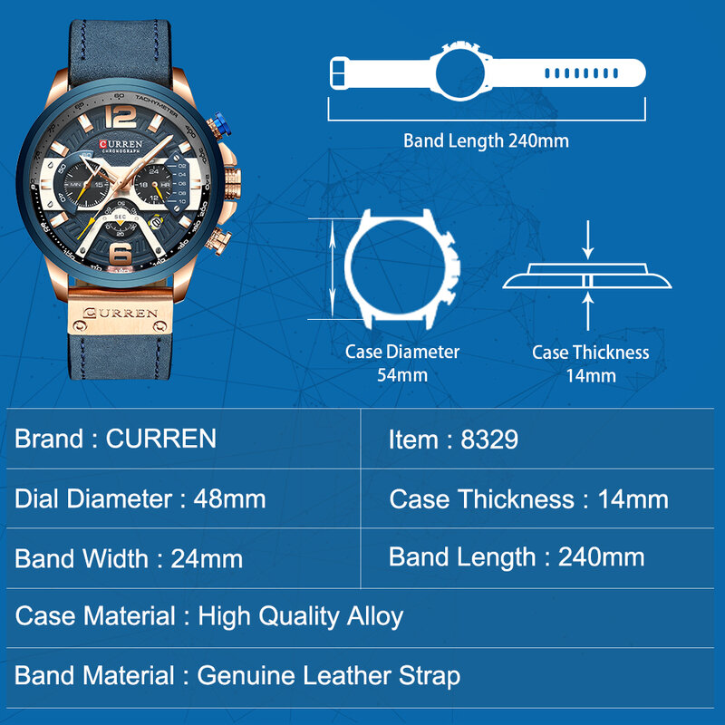 CURREN – montre-bracelet en cuir pour hommes, Top marque, Sport, luxe, mode, chronographe, étanche, 8329
