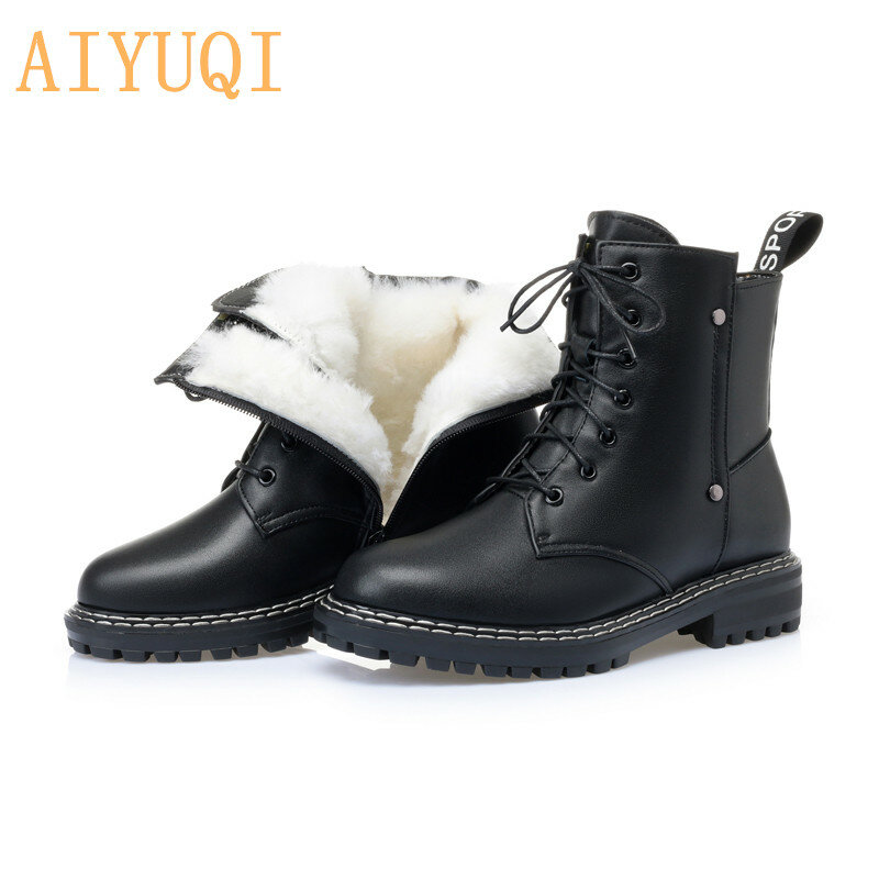 Aiyuqi botas femininas de couro legítimo, calçados curtos antiderrapantes de inverno e lã, para estudantes, nova, 2021